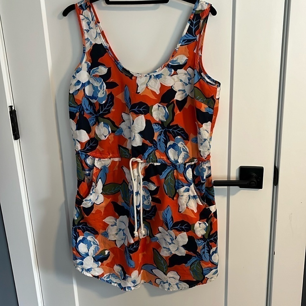 Gap Floral Hawaiian Tropical Tie Waist Dress Pockets Linen Blend EUC